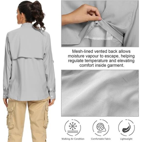 50+ UV Sun Protection Safari Shirt, Long Sleeve Outdoor Cool Quick - Picture 4 of 7